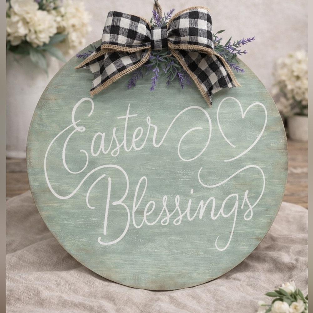 Handmade Farmhouse Easter Door Hanger Easter Decor Rustic Wood Sign